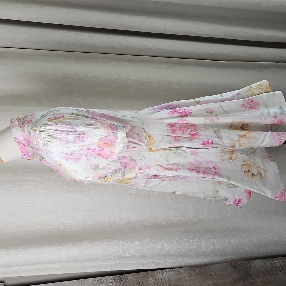 ANTONIO MELANI Iris Linen Floral Short Sleeve Mockneck Mini Dress: Ivory/Floral - Picture 5 of 15